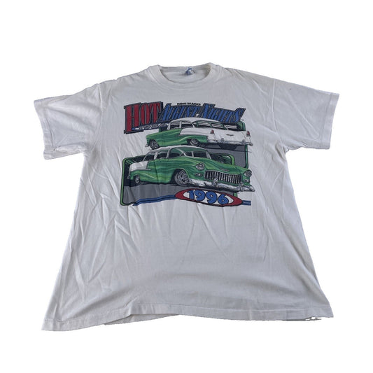 Mens Vintage 1996 White Hot August Nights Racing Graphic T Shirt Size Large