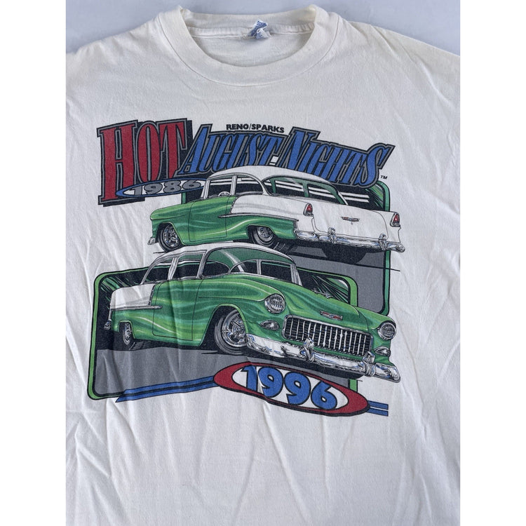 Mens Vintage 1996 White Hot August Nights Racing Graphic T Shirt Size Large