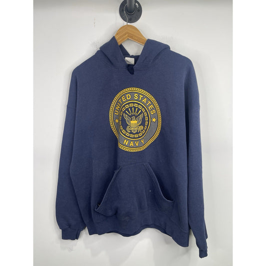 Vintage US Navy Hoodie Adult XL Large Pullover Long Sleeve USA Made Poly Cotton