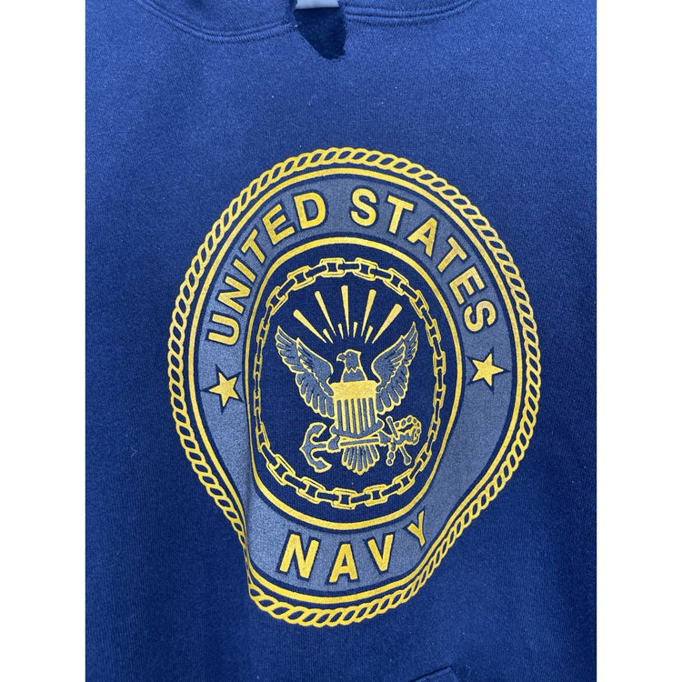 Vintage US Navy Hoodie Adult XL Large Pullover Long Sleeve USA Made Poly Cotton