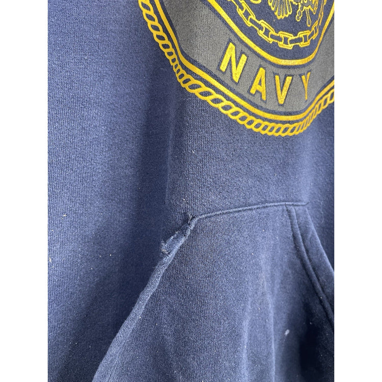 Vintage US Navy Hoodie Adult XL Large Pullover Long Sleeve USA Made Poly Cotton