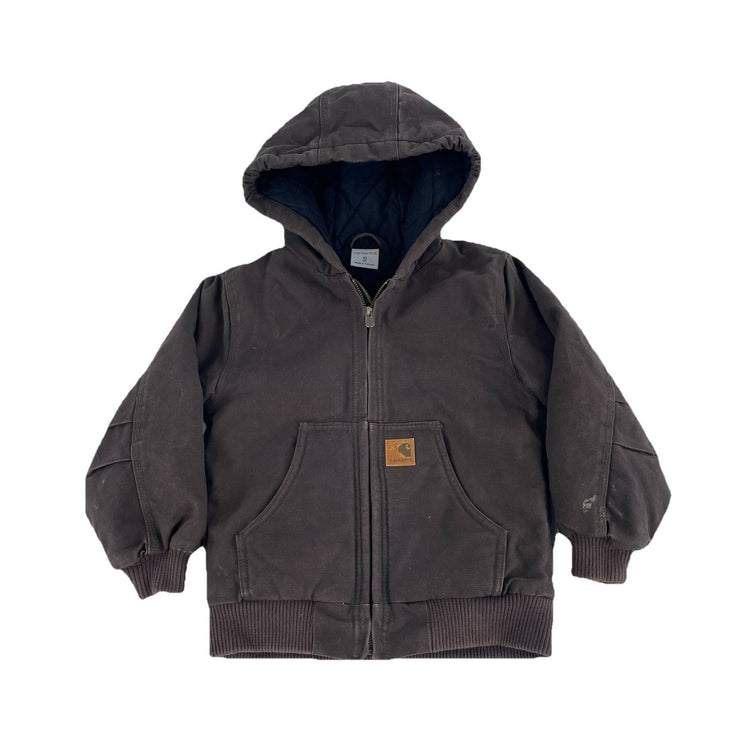 Kids Carhartt Brown Quilted Flannel Lined Active Zip Up Jacket Size XS