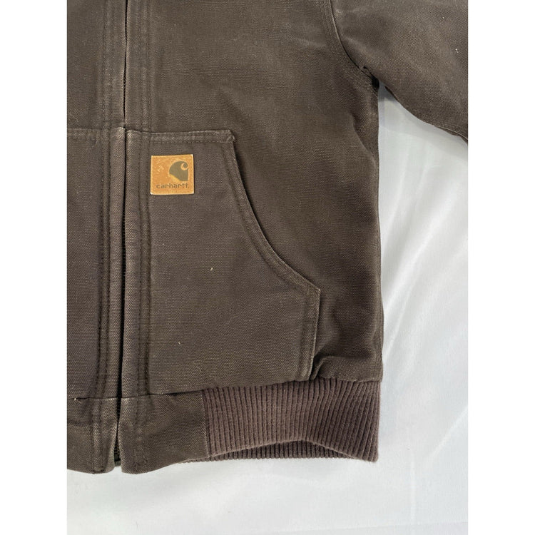 Kids Carhartt Brown Quilted Flannel Lined Active Zip Up Jacket Size XS