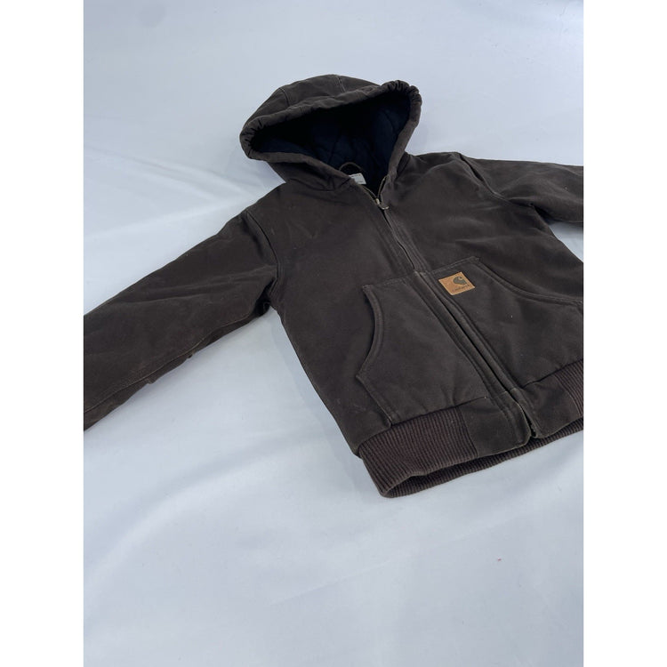 Kids Carhartt Brown Quilted Flannel Lined Active Zip Up Jacket Size XS