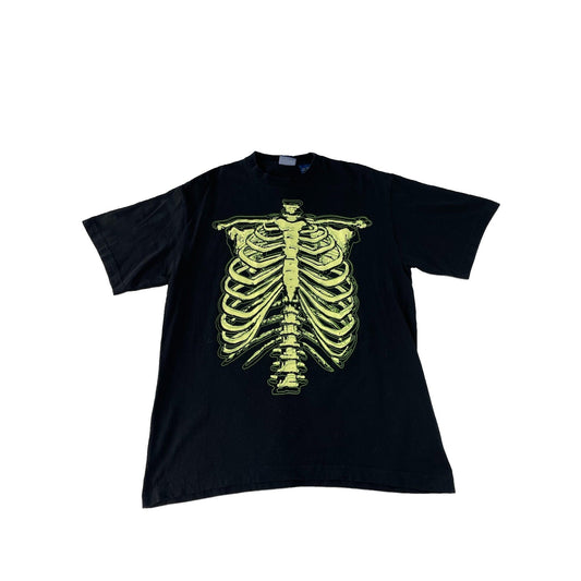 Mens Vintage Black Skeleton Rib Cage Halloween Anatomy Graphic T Shirt SIZE L