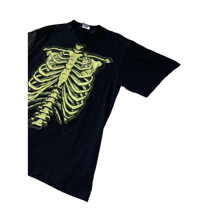 Mens Vintage Black Skeleton Rib Cage Halloween Anatomy Graphic T Shirt SIZE L