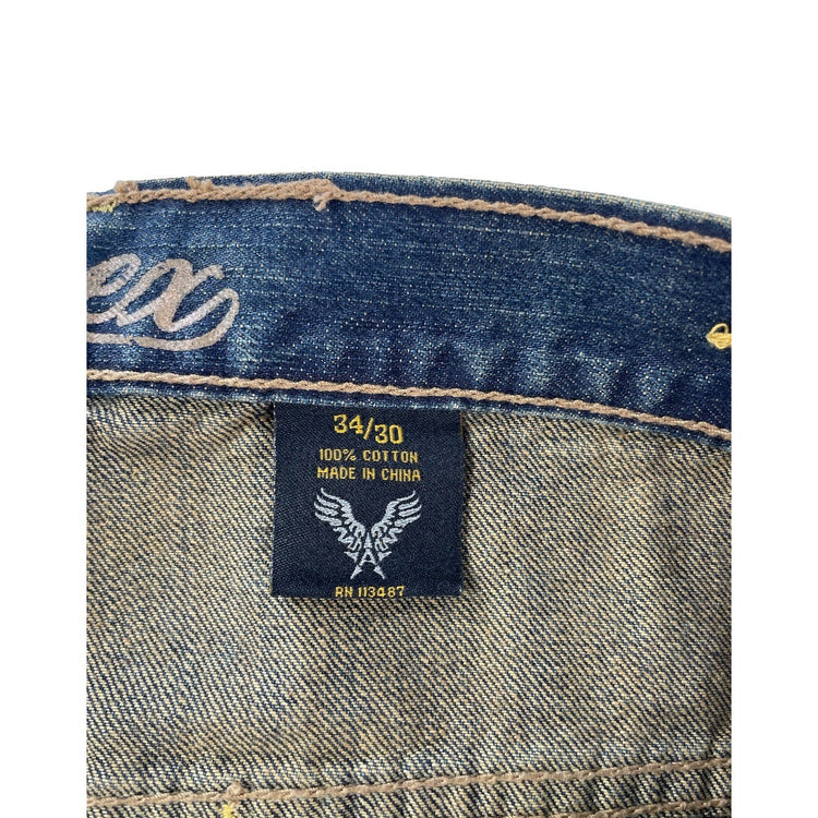 Mens Y2K Avirex Baggy Wide Leg Hip Hop Skate Denim Jeans Size 34x30