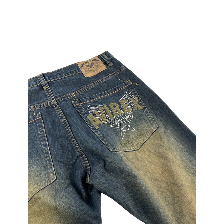 Mens Y2K Avirex Baggy Wide Leg Hip Hop Skate Denim Jeans Size 34x30