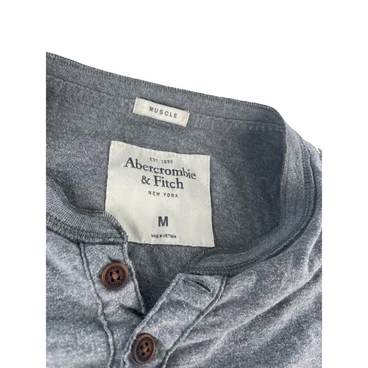 Mens Abercrombie & Fitch Gray Muscle Fit Henley Shirt with Pocket Size Medium