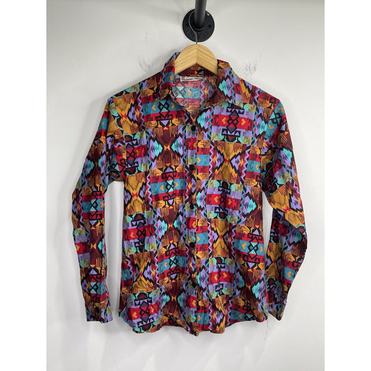 Adult Starfire Vintage Long Sleeve Button Up Dress Shirt Multi Colored Sz M