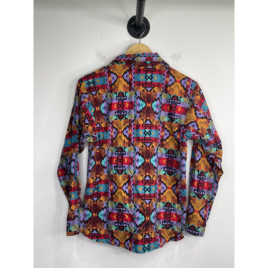 Adult Starfire Vintage Long Sleeve Button Up Dress Shirt Multi Colored Sz M