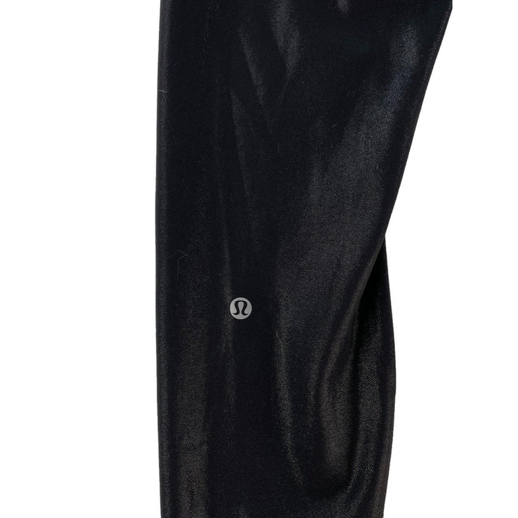 Women Lululemon Black Foil Shimmer Metallic Wunder Under Cropped Legging Size 10