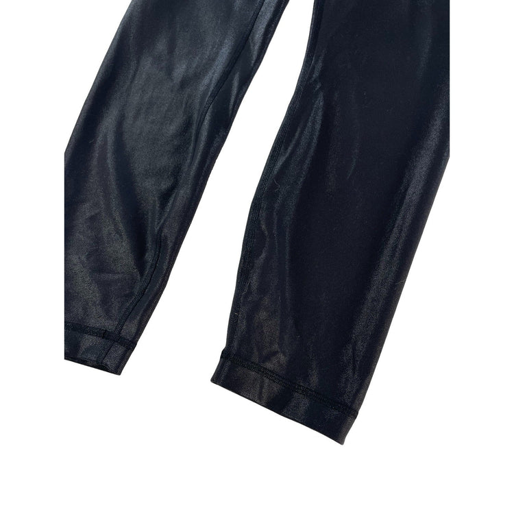 Women Lululemon Black Foil Shimmer Metallic Wunder Under Cropped Legging Size 10