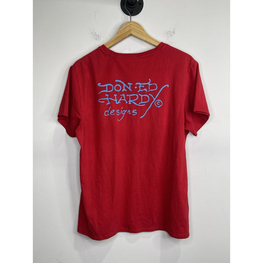 Ed Hardy Crown Bulldog Cotton Poly Short Sleeves Red T-Shirt Men’s Size Large