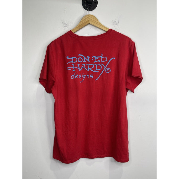 Ed Hardy Crown Bulldog Cotton Poly Short Sleeves Red T-Shirt Men’s Size Large