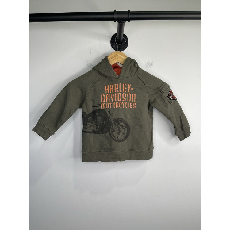 Harley Davidson Pullover Hoodie Youth Size 4T Green Orange Lining