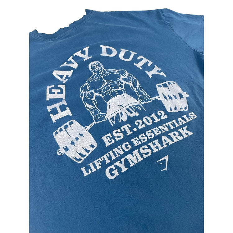 Mens Gymshark Slate Blue Heavy Duty Lifting Essentials Back Graphic Tee Size L