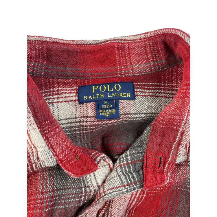 Mens Polo Ralph Lauren Red & Gray Plaid Button Up Shirt Size XL