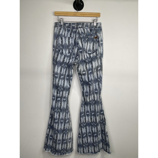 Rock & Roll Denim Bargain Button Bell Bottom Jeans 31x36 Aztec Print Flare Y2K