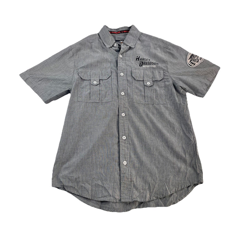 Mens Harley Davidson Gray&White Striped ButtonUp SS Shirt Size M