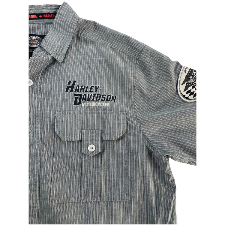 Mens Harley Davidson Gray&White Striped ButtonUp SS Shirt Size M