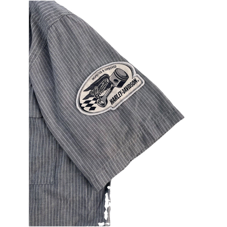 Mens Harley Davidson Gray&White Striped ButtonUp SS Shirt Size M
