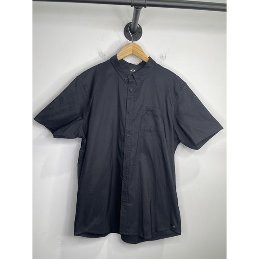 Men’s Workwear Navy Blue Slim Fit Oakley Button Up Short Sleeve Shirt Sz XL