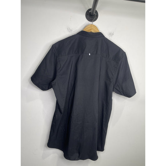 Men’s Workwear Navy Blue Slim Fit Oakley Button Up Short Sleeve Shirt Sz XL