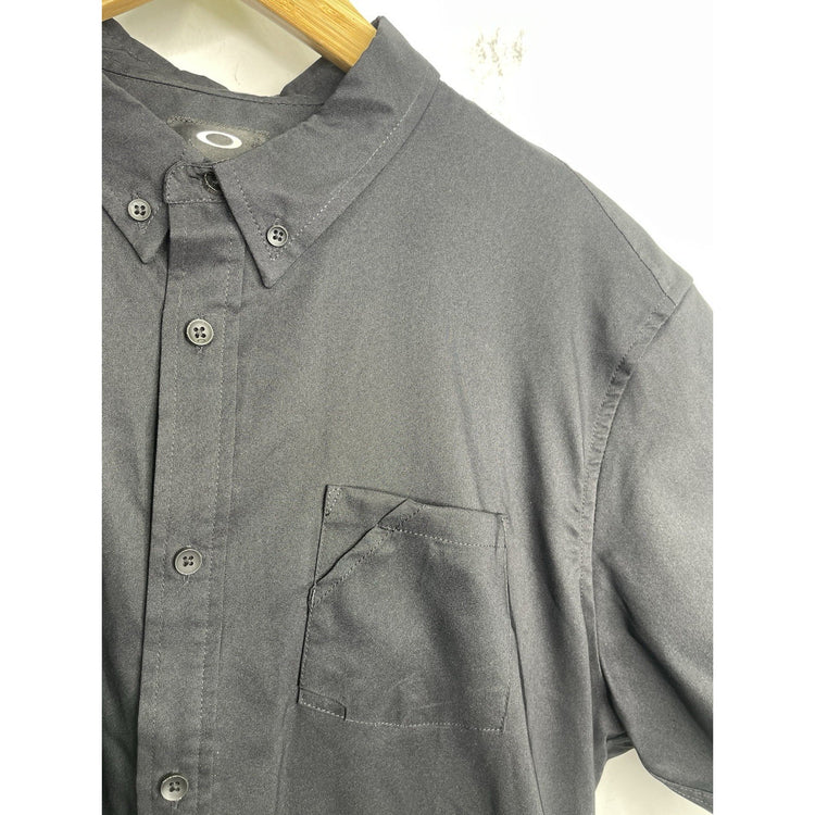 Men’s Workwear Navy Blue Slim Fit Oakley Button Up Short Sleeve Shirt Sz XL