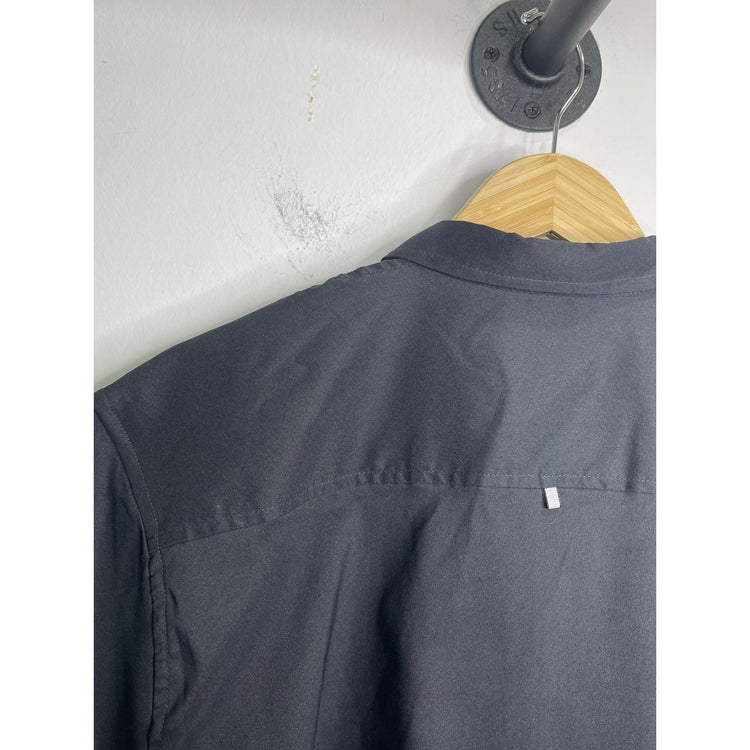 Men’s Workwear Navy Blue Slim Fit Oakley Button Up Short Sleeve Shirt Sz XL