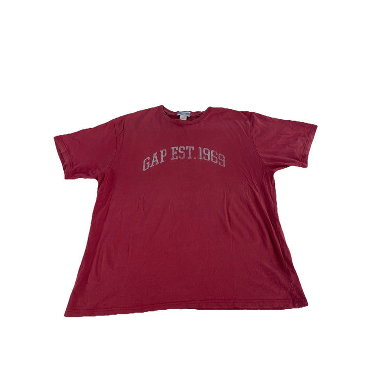 Mens Vintage Gap EST. 1969 T-Shirt Red Distressed Logo Size Xl
