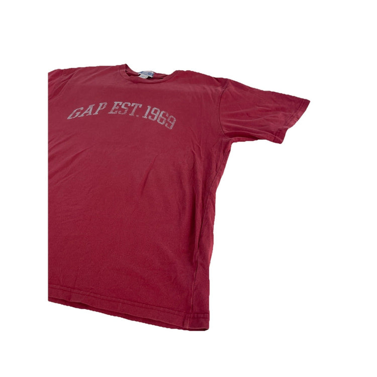 Mens Vintage Gap EST. 1969 T-Shirt Red Distressed Logo Size Xl