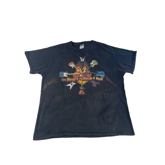 Mens Vintage Jerzees Heart of Rock & Roll Guitar Graphic T-Shirt Size XL