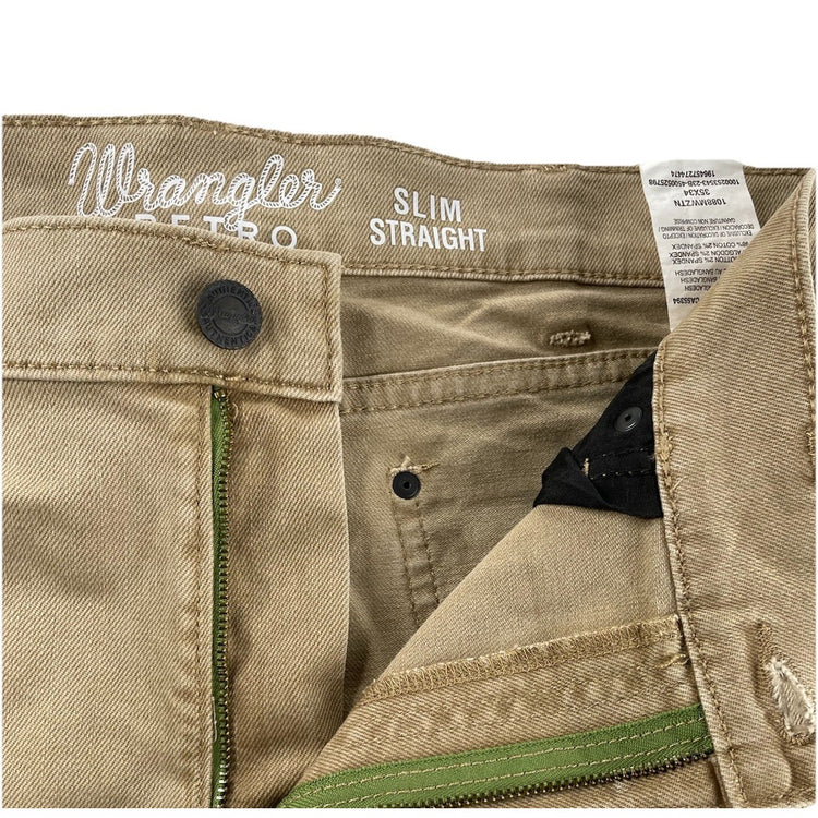 Men’s Wranglers Retro Tan Slim Straight Jeans Size 35x34