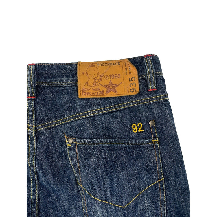 Mens Vintage 1992 Touchbase Loose Fit Woodgrain Wash Hip Hop Baggy Jeans SIZE 30