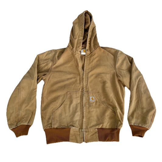 Mens Vintage Carhartt Brown Hooded Active Zip-up Jacket Size S