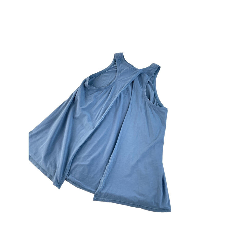 Women's Athletic Cross Back Sleeveless Tank Top Blue Size M/L