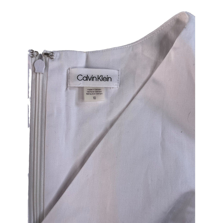 Women Calvin Klein White Sleeveless Midi Dress Striped Belt Size 10