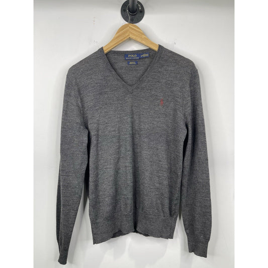 Men’s Dark Gray Polo Ralph Lauren Lightweight V Neck Long Sleeve Shirt Sz S