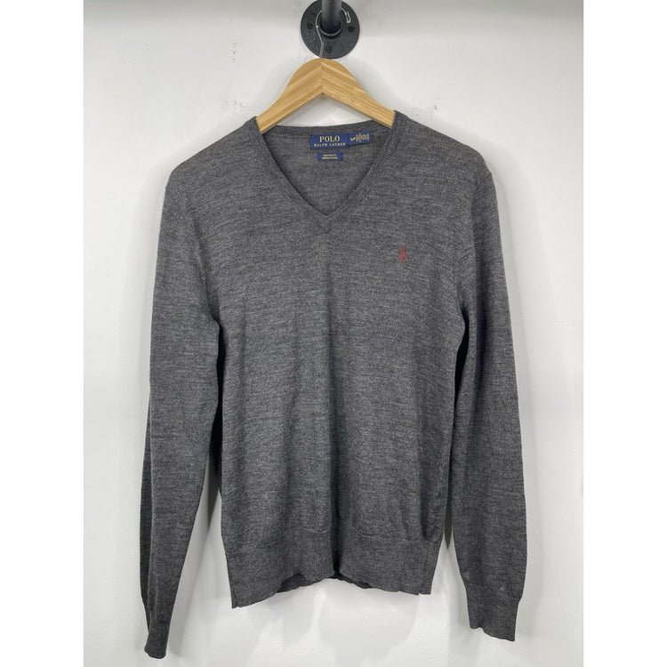 Men’s Dark Gray Polo Ralph Lauren Lightweight V Neck Long Sleeve Shirt Sz S