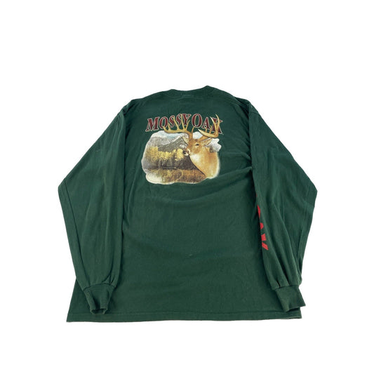 Mens Jerzees Mossy Oak Outdoors Deer Graphic Long Sleeve T-Shirt Green Size L
