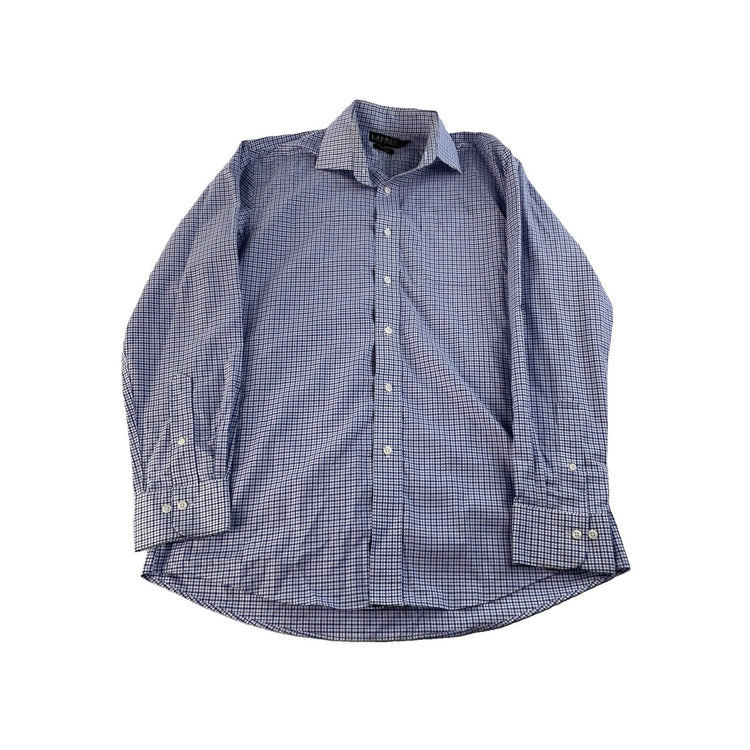 Mens Lauren Ralph Lauren Blue & White Slim Fit Button Up Shirt Size 16