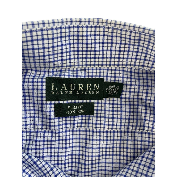 Mens Lauren Ralph Lauren Blue & White Slim Fit Button Up Shirt Size 16