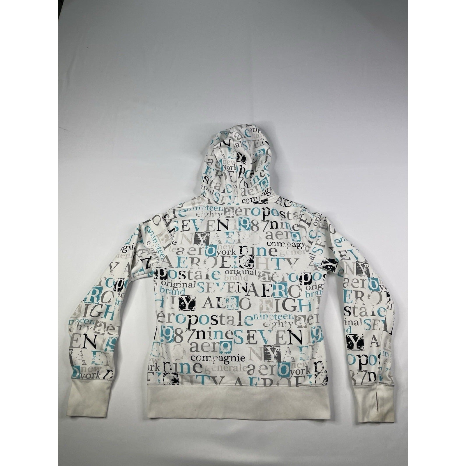 Women’s All Over Print Y2K White Aeropostale Zip-Up Hoodie L
