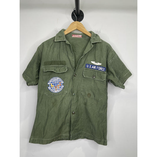 Vintage US Air Force USAF Air Defense Green Cotton Short Sleeve Shirt Sz M