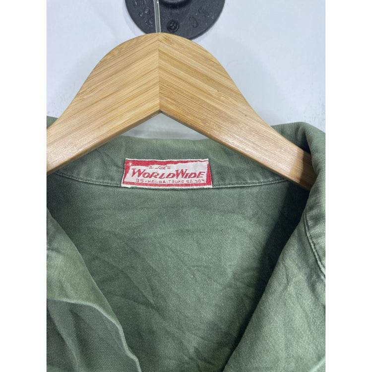 Vintage US Air Force USAF Air Defense Green Cotton Short Sleeve Shirt Sz M