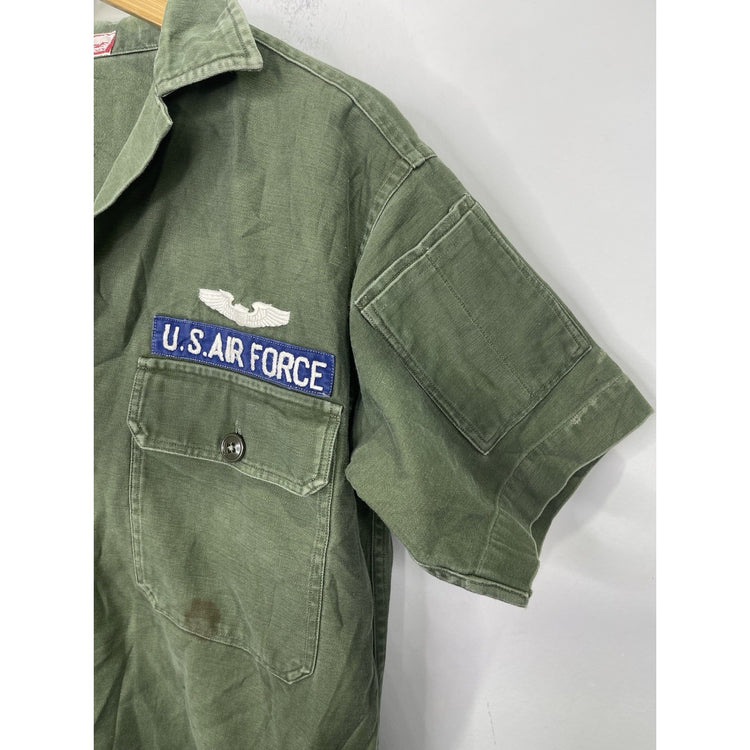 Vintage US Air Force USAF Air Defense Green Cotton Short Sleeve Shirt Sz M