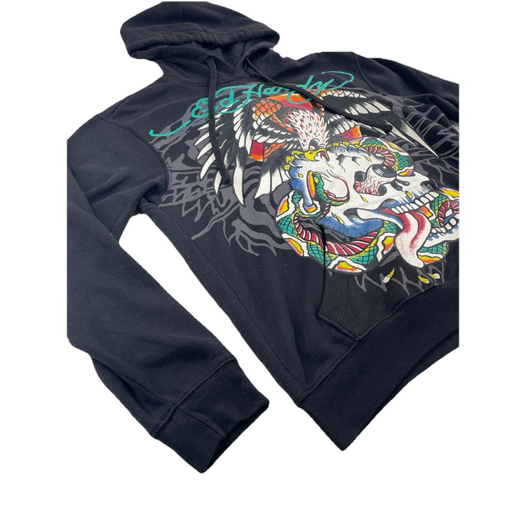 Unisex Ed Hardy Graphic Black Hoodie Size S