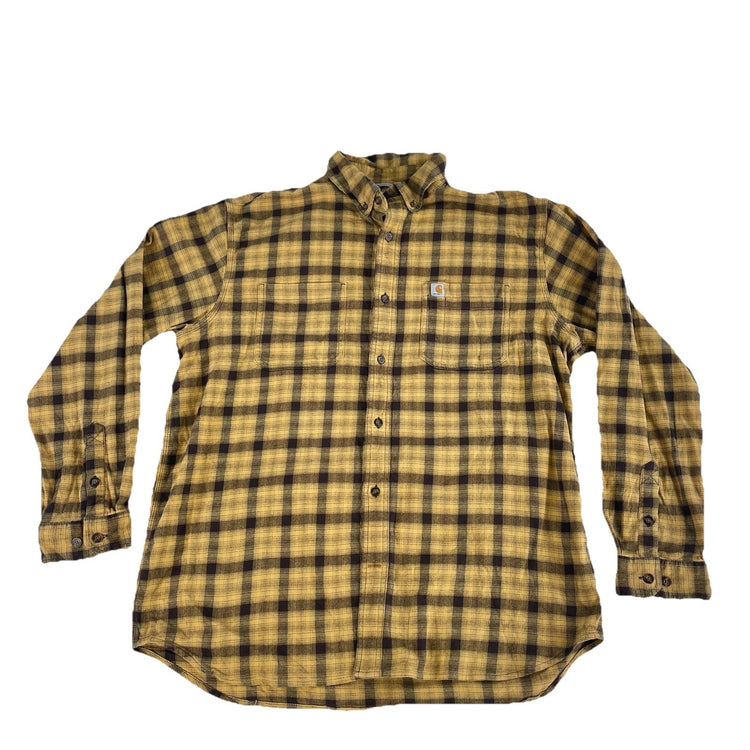 Mens Carhartt Yellow & Brown Relaxed Fit Button-Up Longsleeve Flannel Size Xl