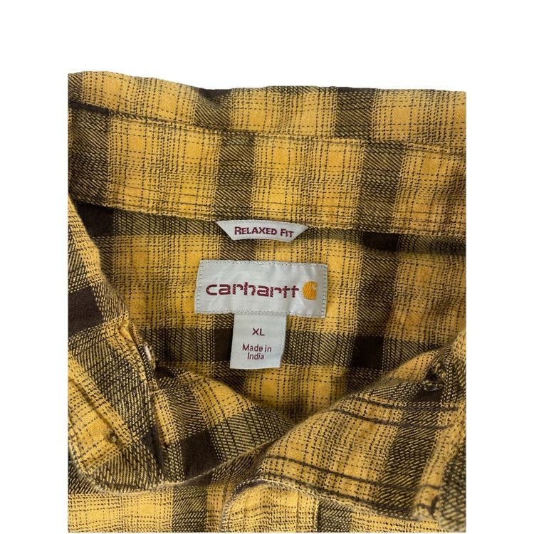 Mens Carhartt Yellow & Brown Relaxed Fit Button-Up Longsleeve Flannel Size Xl